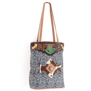 OHLAY OHV145 HOBO Hand Tooled Upcycled Canvas Hair-on Genuine Leather women bag western handbag purse